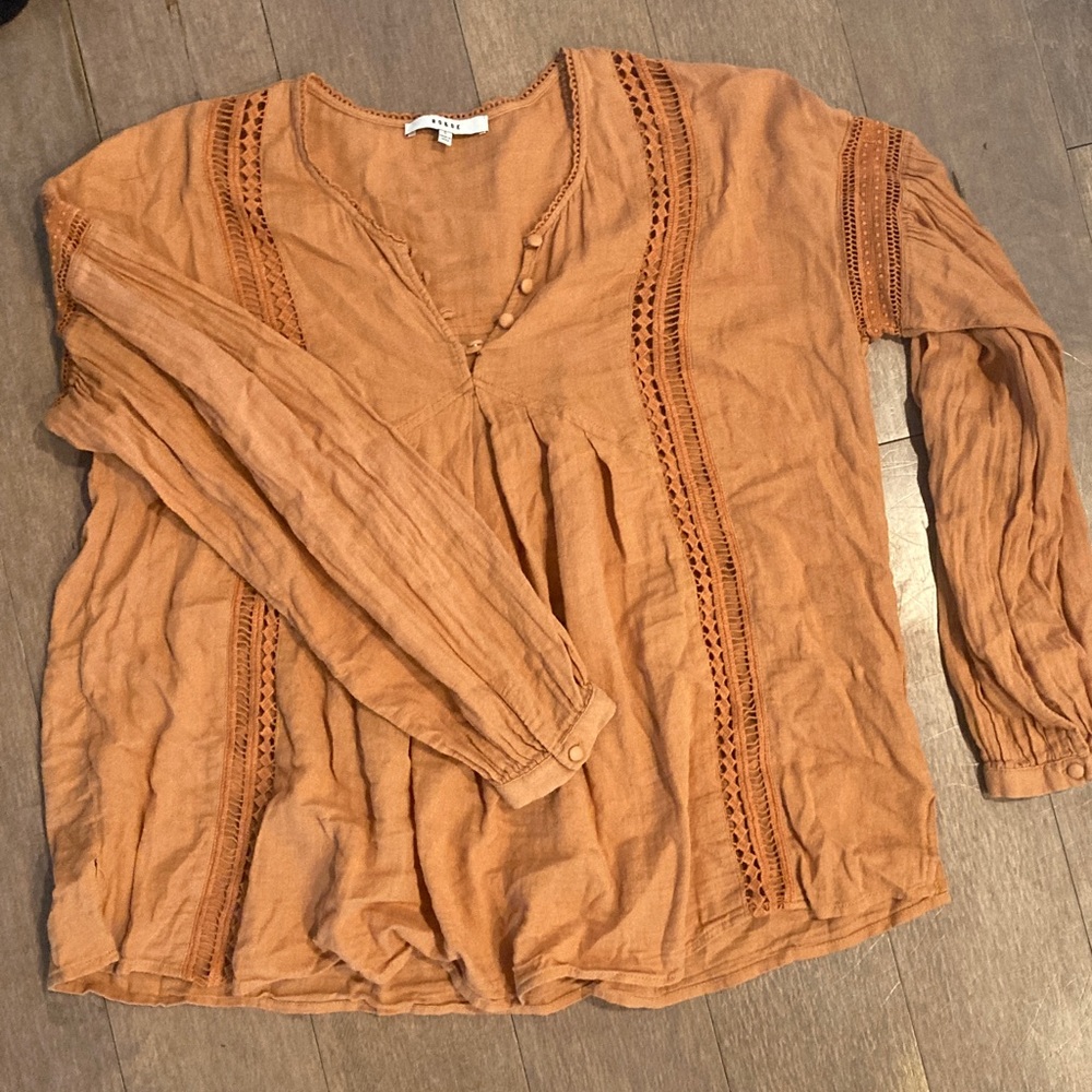 Ro & De Terracotta Blouse with Crochet Accents